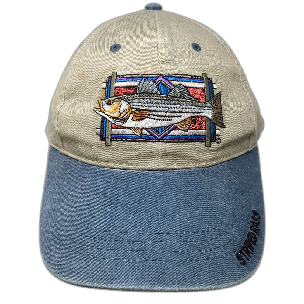 Flying Fisherman Baseball Cap Beige One Size Striped Bass Fishing Hat Strapback
